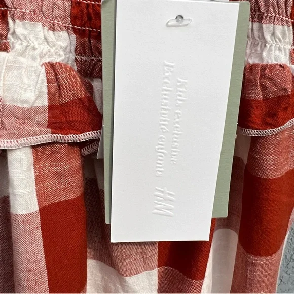 NWT | Size | Smocked Cotton Dress Rust Red/White, Checked - Picture 5 of 9